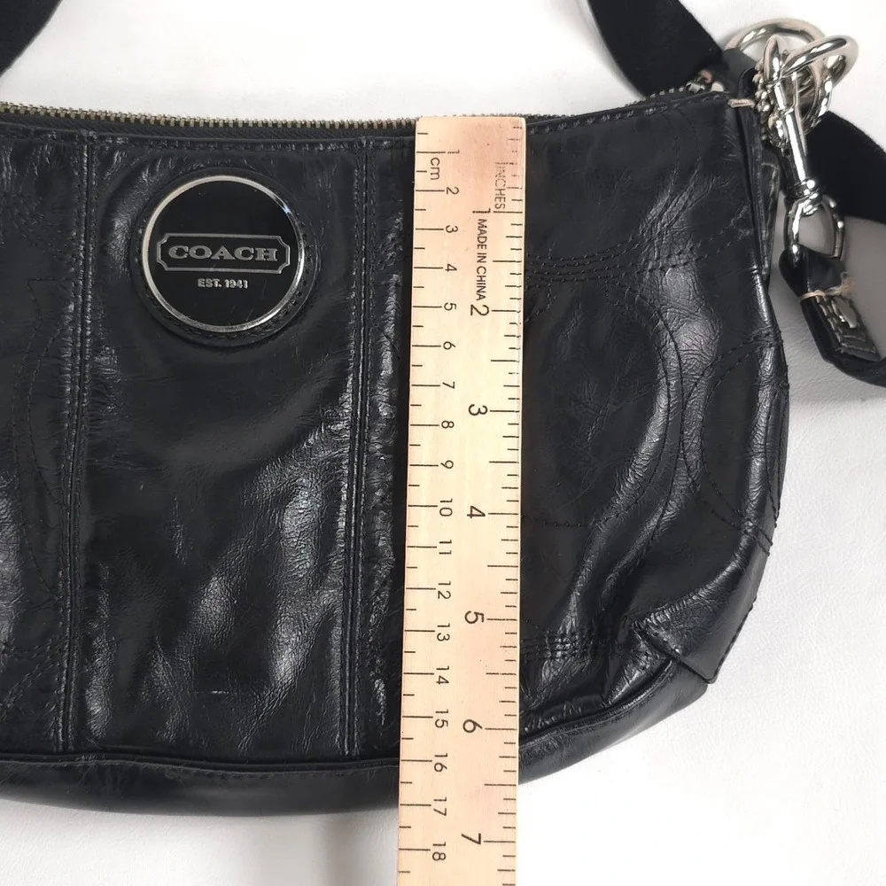 COACH Crossbody Black Patent Leather Embossed Shoulder Hobo Bag D1126 F15141